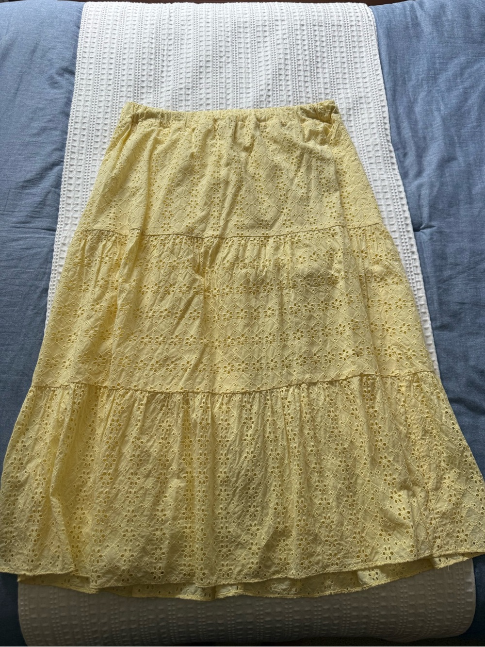 LOFT Yellow Eyelet Tiered Maxi Skirt